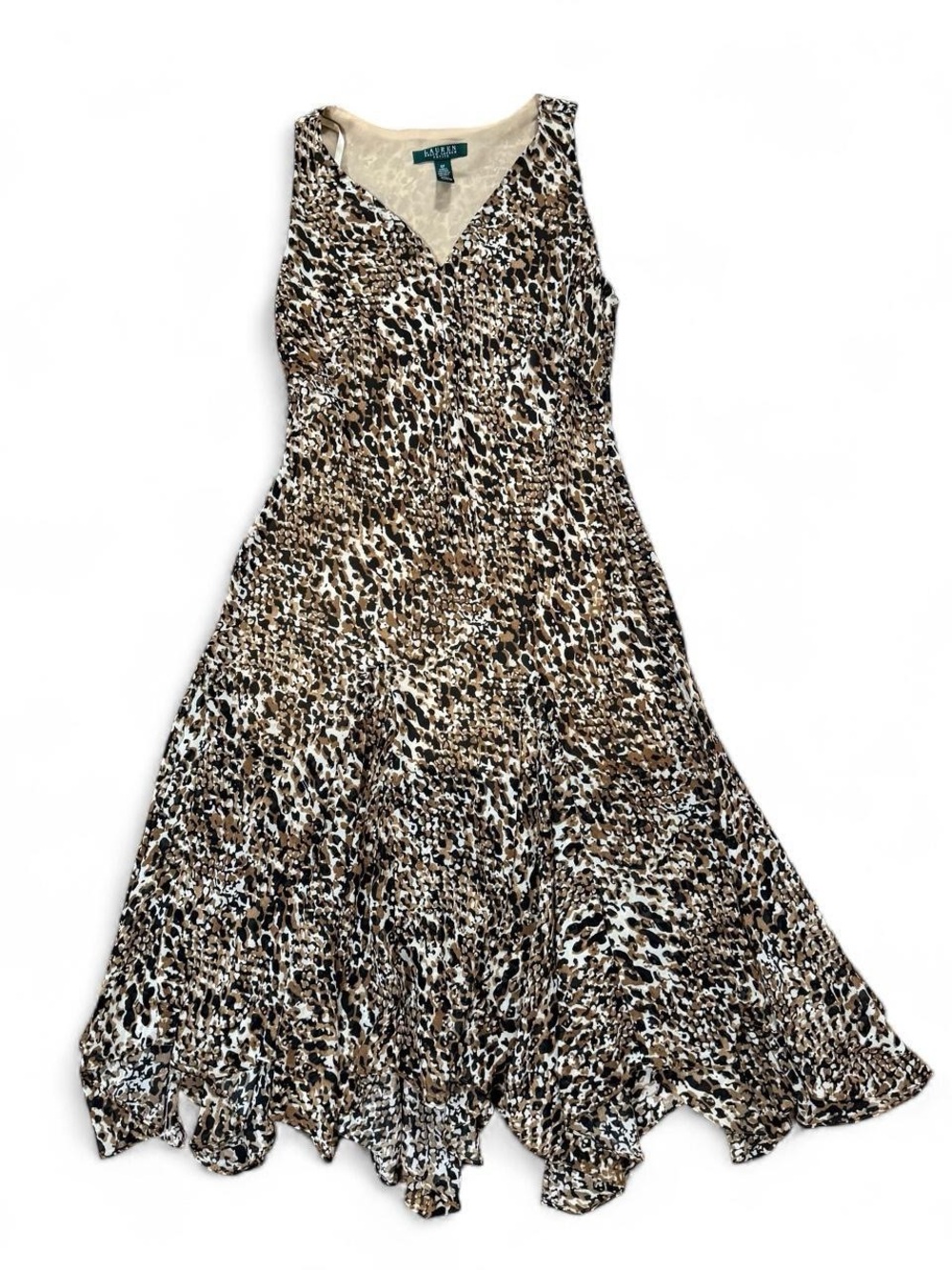 Lauren Ralph Lauren Petite Brown Beige Leopard Print Dress Removable Slip Size 6